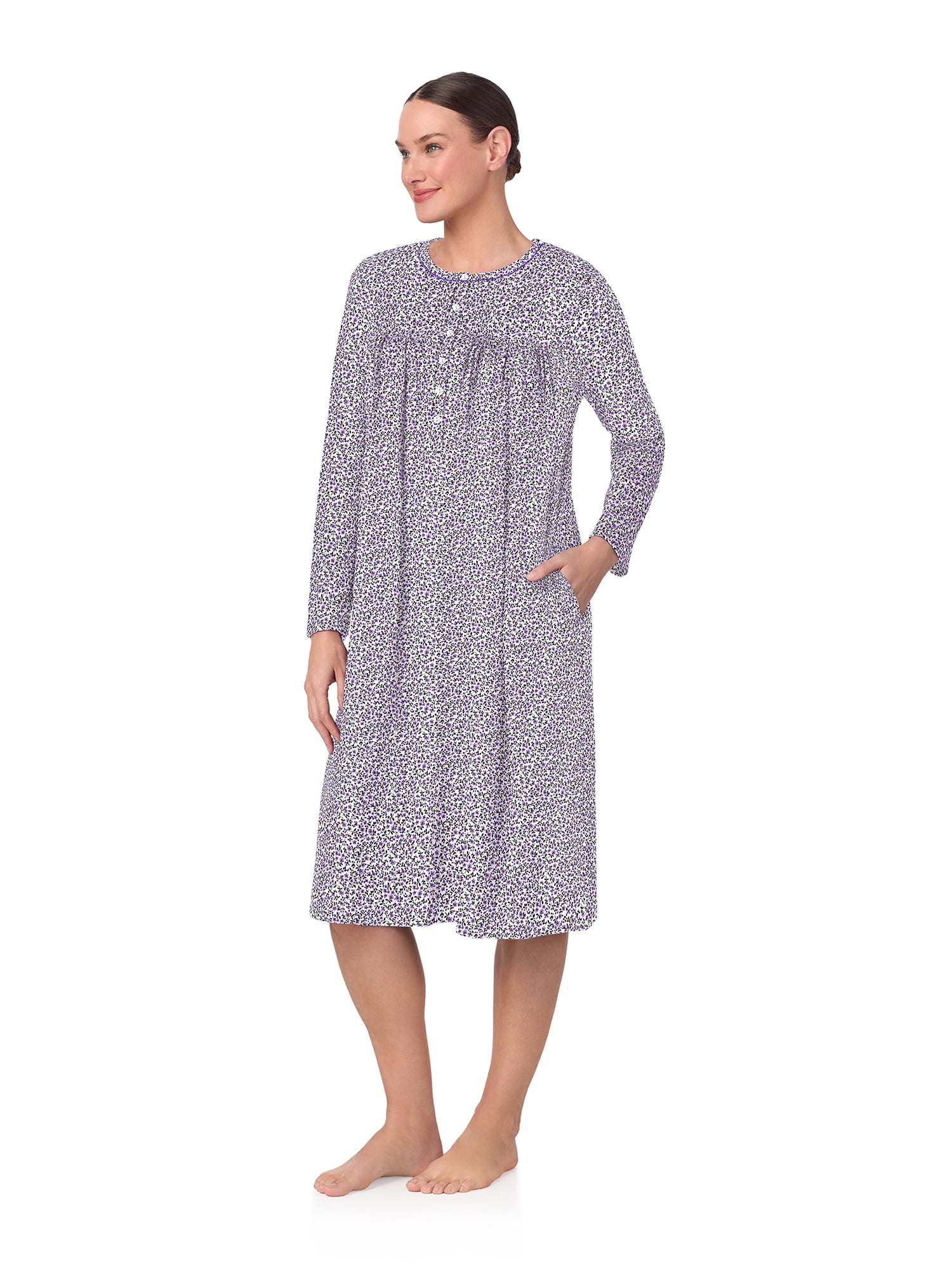 Aria Women’s Long Sleeve Stretch Velour 44" Sleepwear Nightgown, Sizes XS-5X