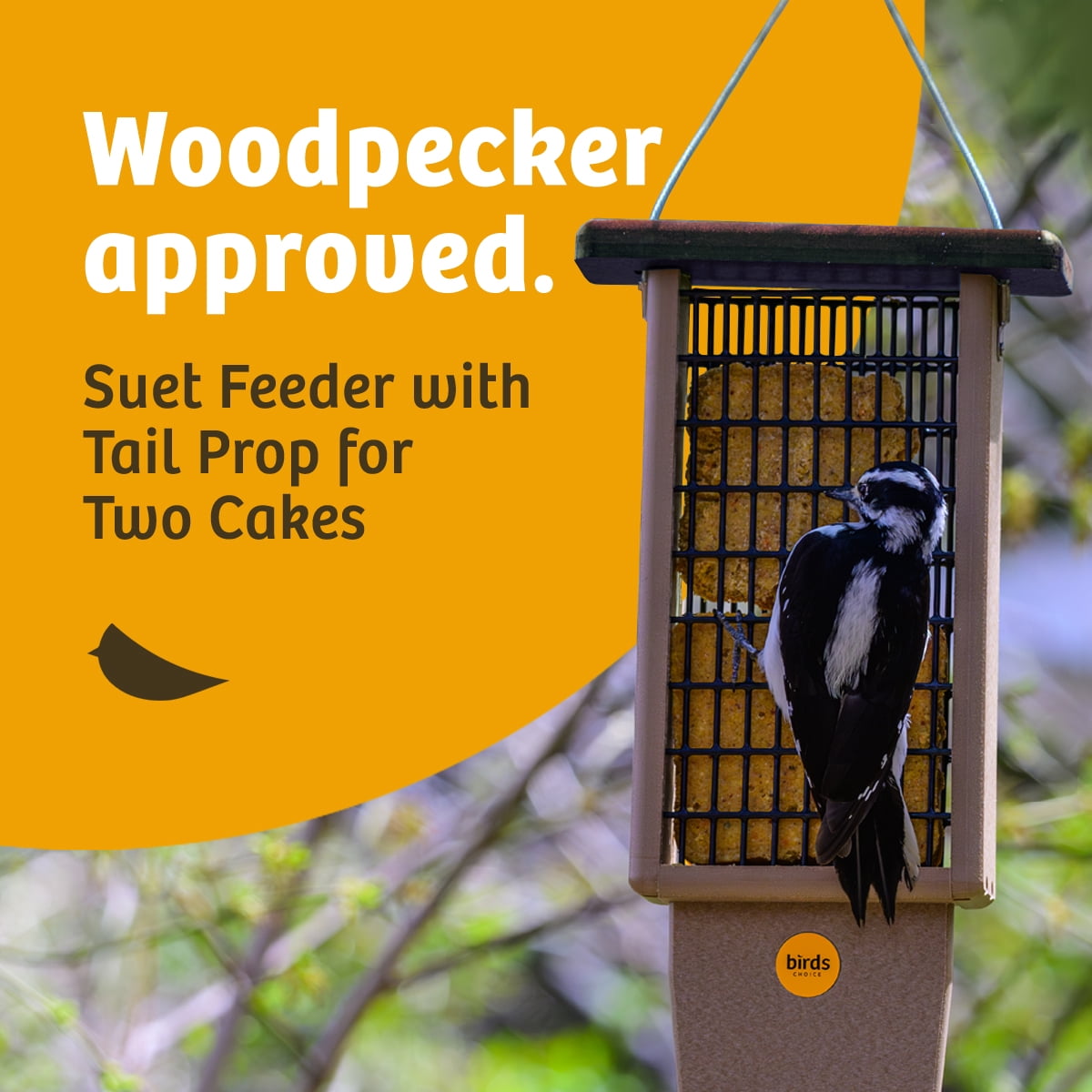 Birds Choice SNPSB Recycled Double Cake Suet Feeder, 8"L X 3"W X 22-1/2"H, Taupe w/ Brown Roof