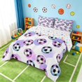 thumbnail image 3 of Manfei Football Soccer King Size Comforter Sets, Sport Comforters King Size, Purple Pink Cyan White, Stars Reversible 3-Piece 1 Comforter and 2 Pillowcases, 3 of 6