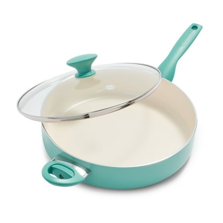 

GreenPan Rio Ceramic Nonstick 5 Quart Covered Saute Pan with Helper Handle Turquoise
