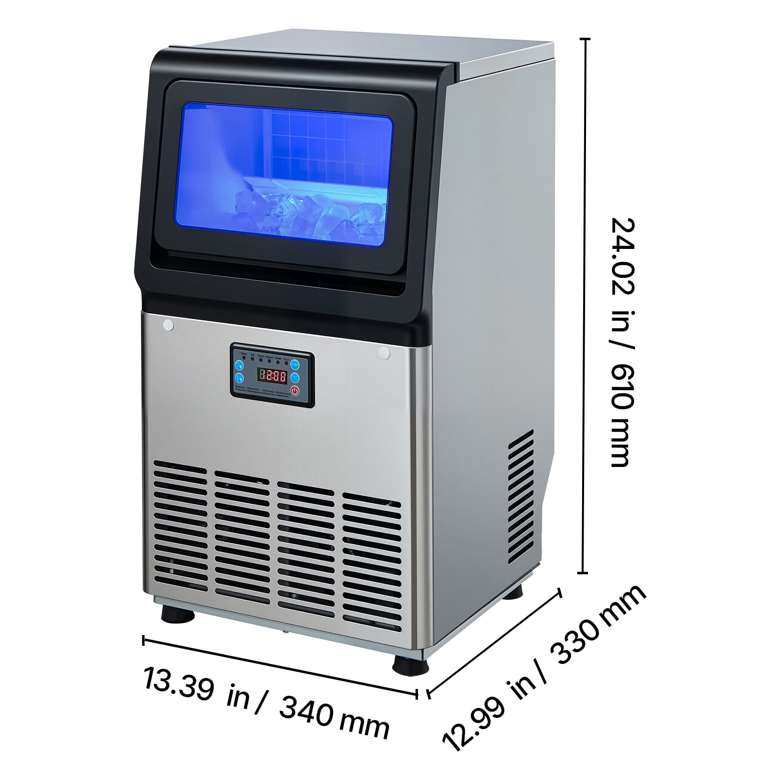VEVOR Commercial Ice Maker Machine, 90 lbs/24h with 13 lbs Storage Capacity, Countertop/Freestanding/Under Counter, Stainless Steel Ice Maker with LED Display & Self-Cleaning, for Home Bar Restaurant