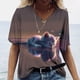 thumbnail image 1 of Camiseta de manga corta con estampado de gato para mujer, ropa Harajuku para mujer, Tops con cuello en V de gran tamaño, ropa de animales para mujer, 1 of 4
