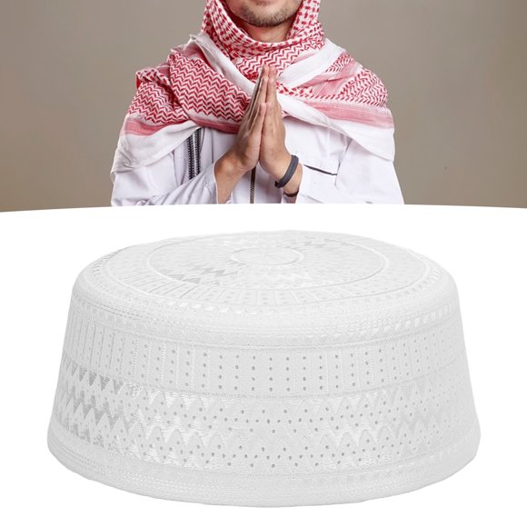 Prayer Kufi Hat,Men Muslim Islamic Prayer Beanie Skull Cap with Embroidery Arab Turkish Headwear Kofi Round Eid Cap Round Prayer Cap for Eid Al Fitr Ramadan Prayer