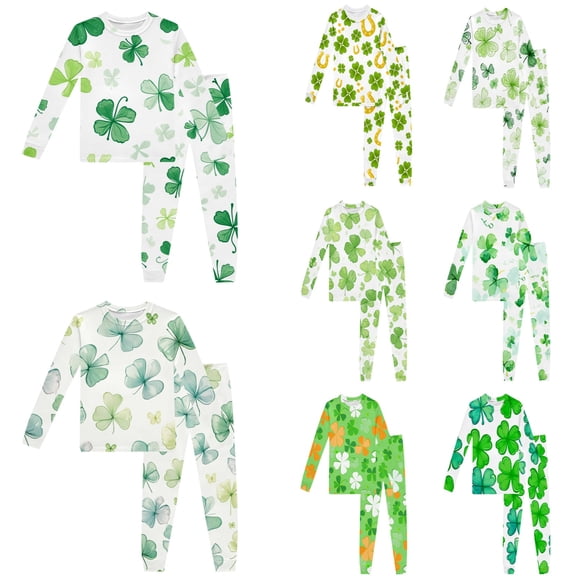 Xmyrz Toddler Girls Pajama Sets Trendy Long Sleeve Pants Set Printed Relaxed St. Patrick'S Day Pj Set Sleepwear Outfit
