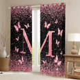 thumbnail image 2 of Homewish Monogrammed M Female Black Out Curtains, Cartoon Pink Kawaii Butterfly Curtains Pack of 2 (42x63 Each), Glitter Stars Diamond Bedroom Curtains, Blackout Curtains Decor, 2 of 6