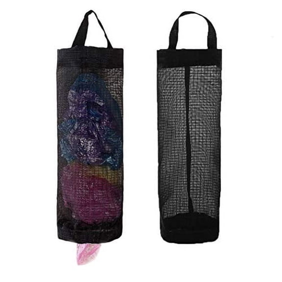 Plastic Bag Holder,Grocery Bag Holder Mesh Hanging Storage Bag Dispenser (Black 2 Packs)