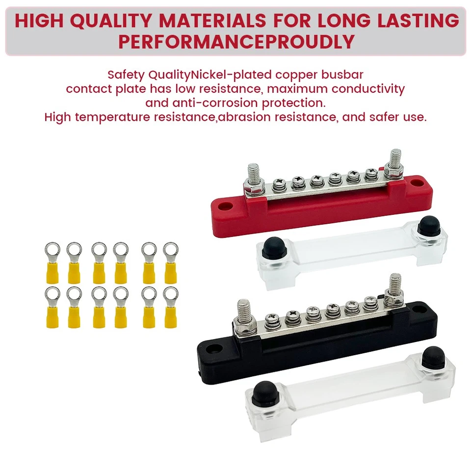CRESTIN- 2X 6-Way Bus Bar Terminal Block Power Distribution Screws Battery + 12 Terminals