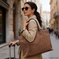 thumbnail image 2 of CHAQLIN Top Handle Tote Bag with with Zipper Lightweight, Faux Leather Texture Inner Zipper Pocket Tote Top Handle Bag for Travel Daily Use, 2 of 6