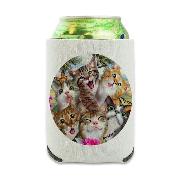 Cats and Butterflies Selfie Can Cooler - Drink Sleeve Hugger Collapsible Insulator - Beverage Insulated Holder