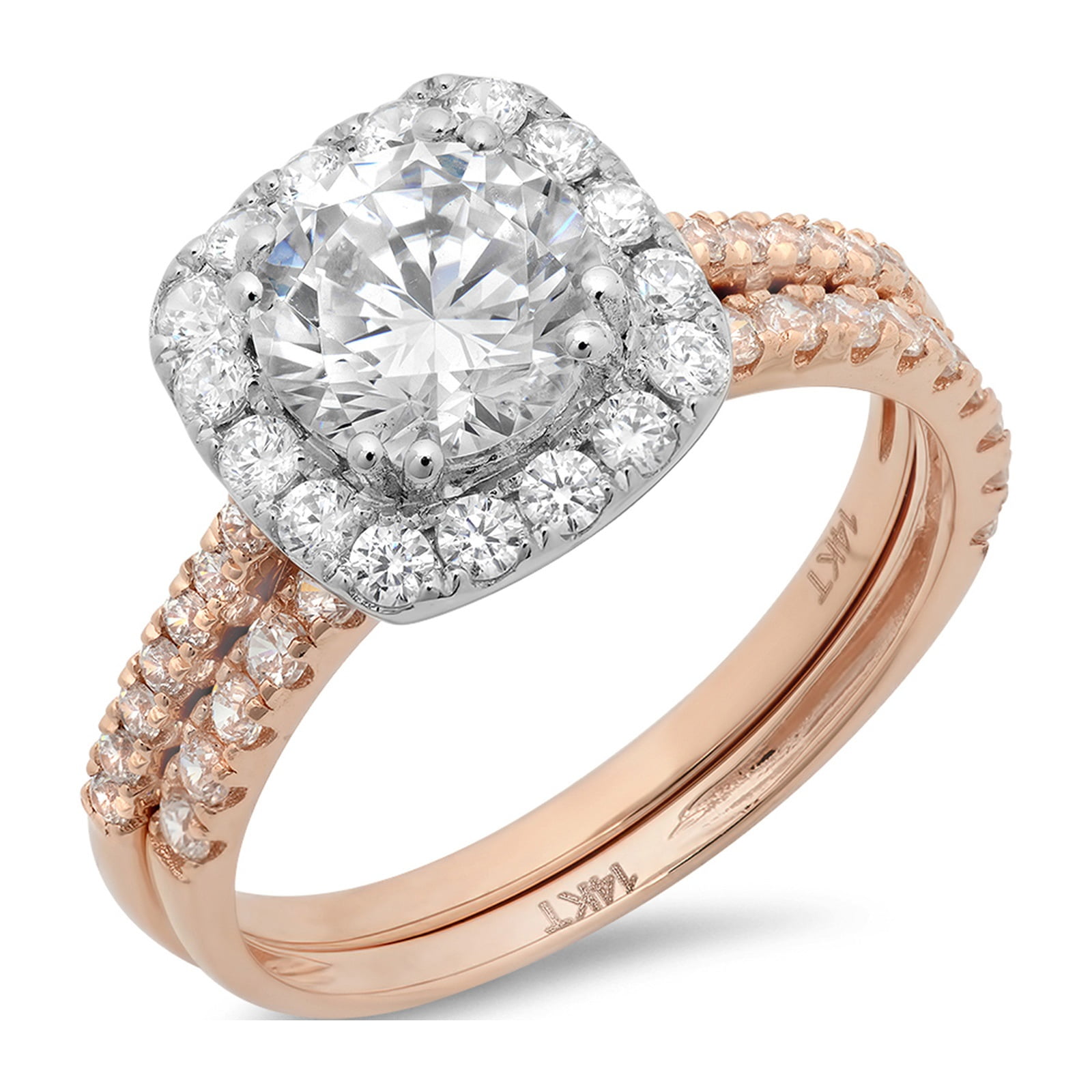 2 Ct Round Sim Diamond 14k Yellow Real Gold Cluster Engagement & Wedding Ring 