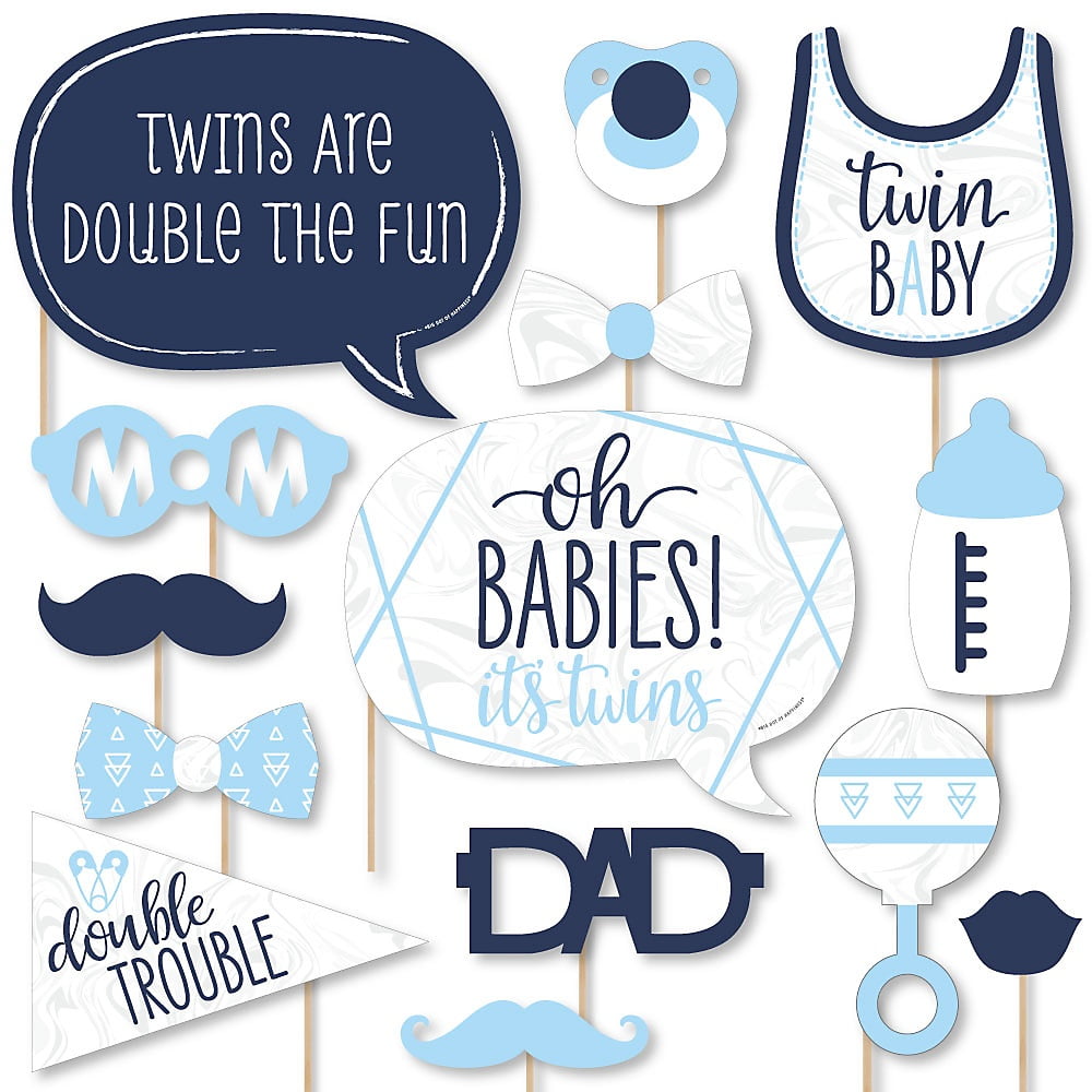 It’s Twin Boys - Blue Twins Baby Shower Photo Booth Props Kit - 20 Count