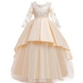 thumbnail image 2 of DPTALR Robe de Fête d'Anniversaire Longue pour Tout-Petites Filles en Dentelle Brodée à Fleurs en Tulle, Nœud, Manches Longues, Tempérament, 2 of 9