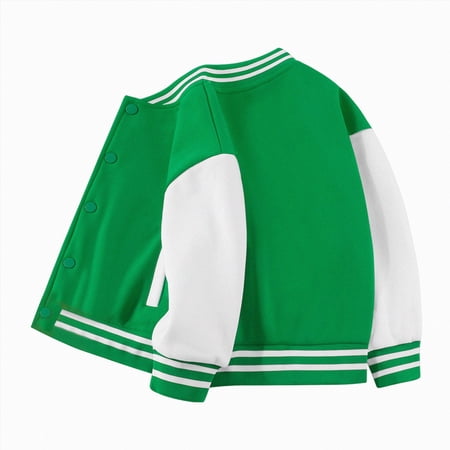 Linfrsh Kids Baseball Jackets Boys Girls Team Uniform Varsity Jacket Everyday Casual School Cotton Classic Clothing (Green 5-6 Years)
