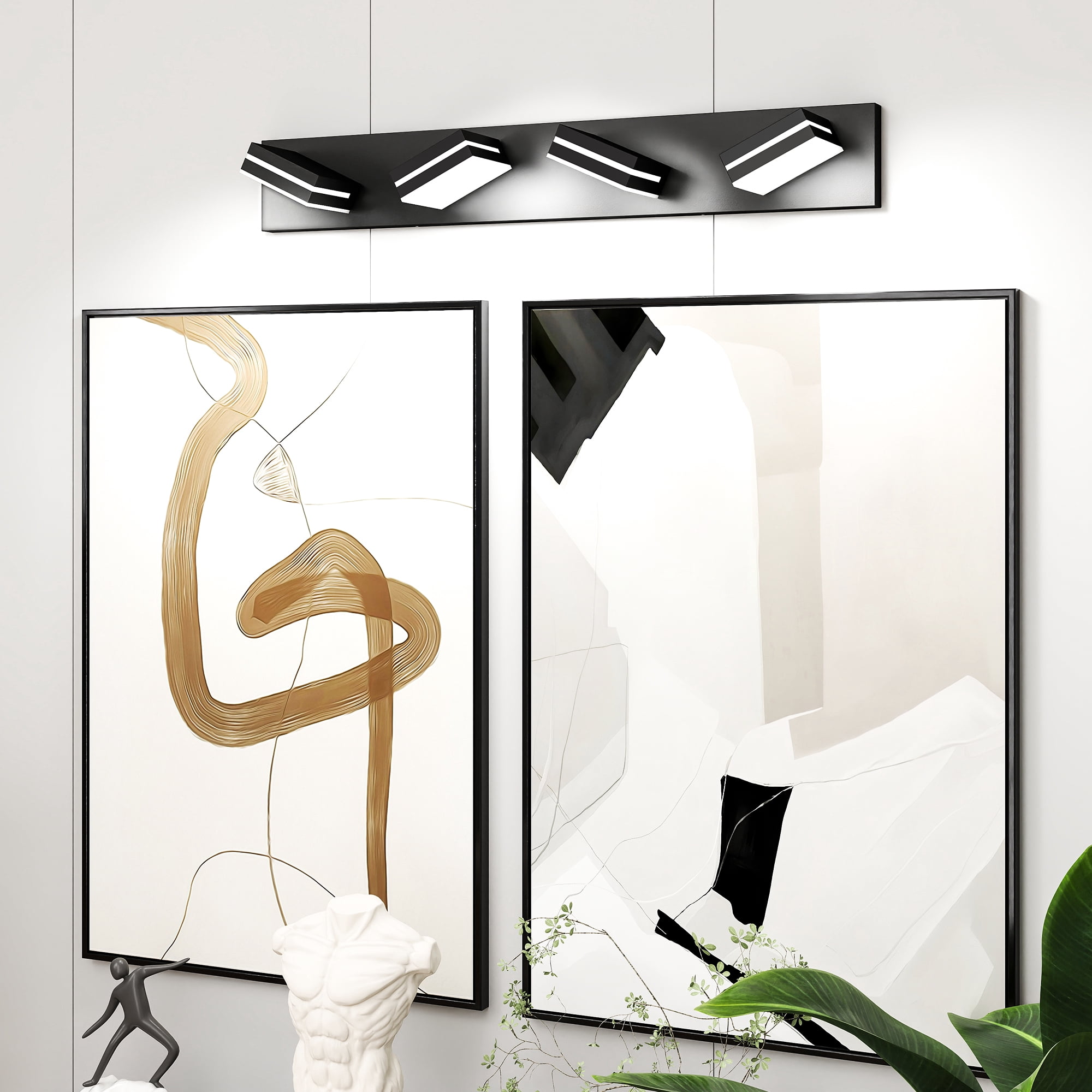 Miniyam 4-Lights LED Vanity Light, Modern Wall Sconce for Bathroom Over Vanity Mirror, Dimmable Light Fixture, Black