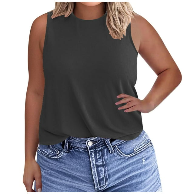 Cameland Tank Tops for Women Plus Size Tops Basics Solid Color Vest Scoop Neck Sleeveless Blouse Shirts