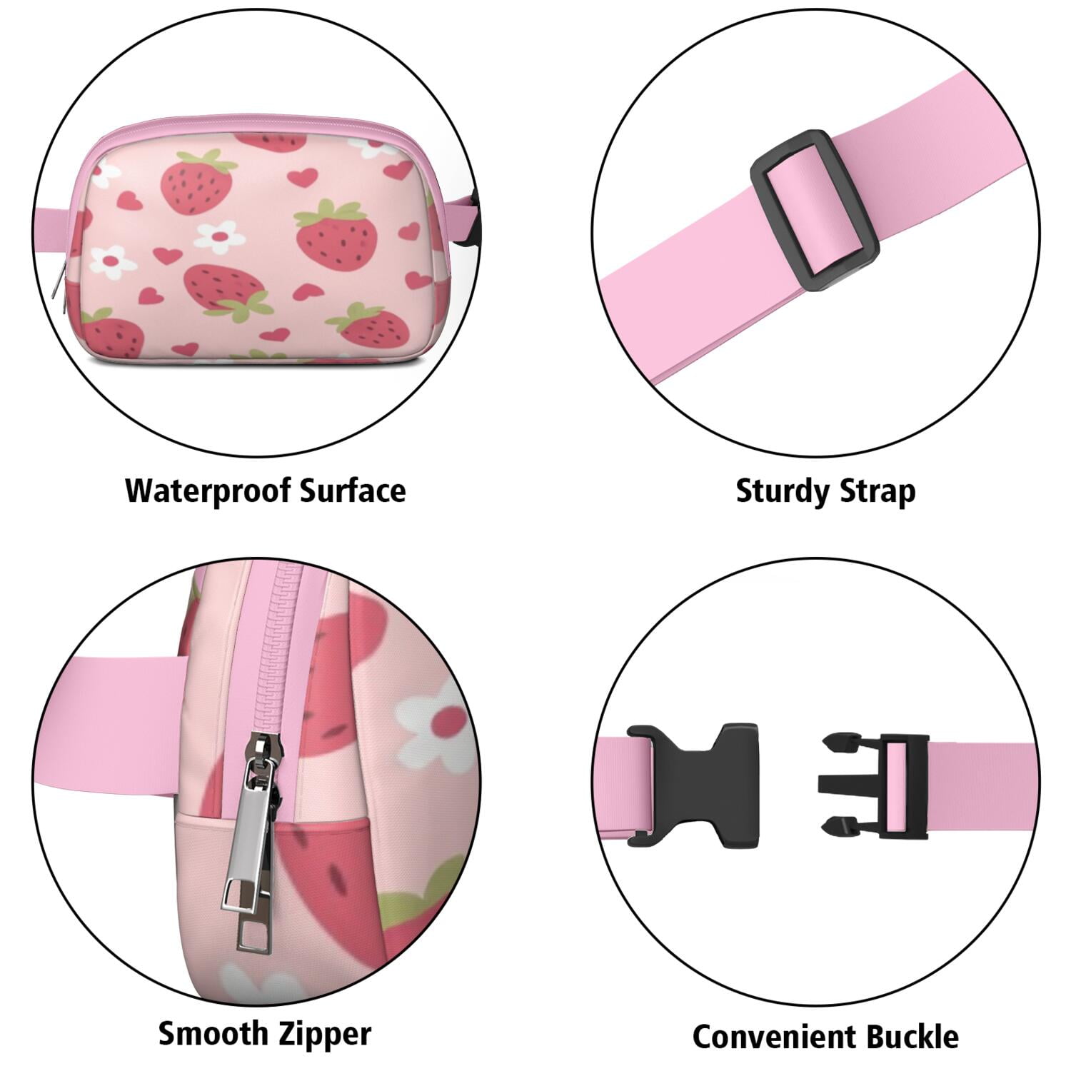 Belt Bag for Men&Women Hands Free Running Belt for Jogging with Adjustable Strap for Casual Running Hiking Cycling Strawberry Sporty Waist Pack