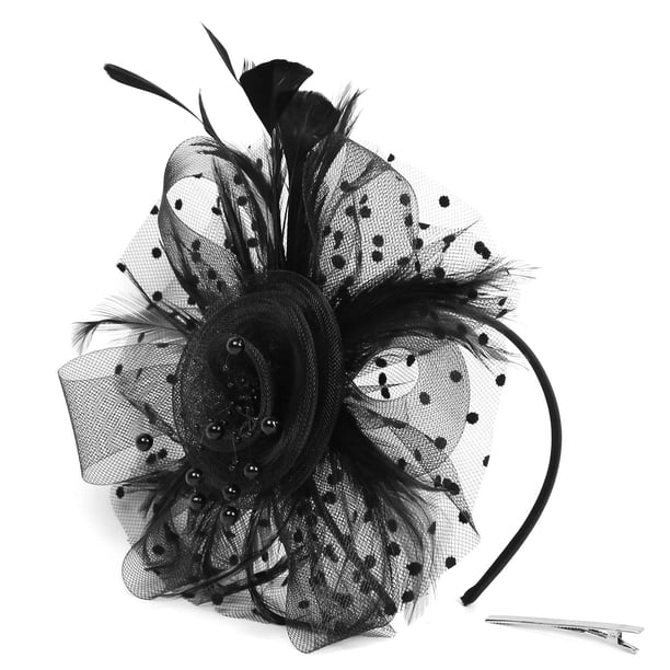 Tocado de plumas, accesorios para el cabello de novia, sombrero bombín de malla, accesorios para el cabello, horquilla, diadema