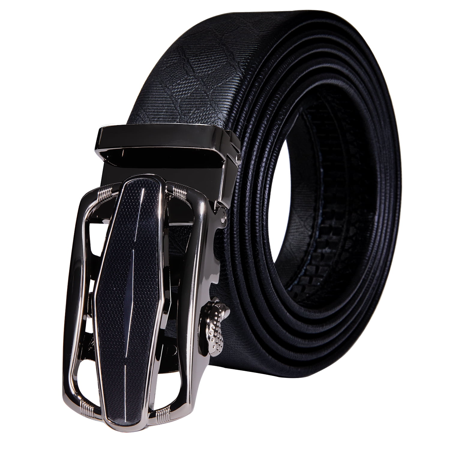 Barry.Wang Business Mens Belt Black Cuttable Ratchet Classic Cowhide  Leather Stainless Steel Buck Automatic Nickel Free Dress Belt :  : Fashion