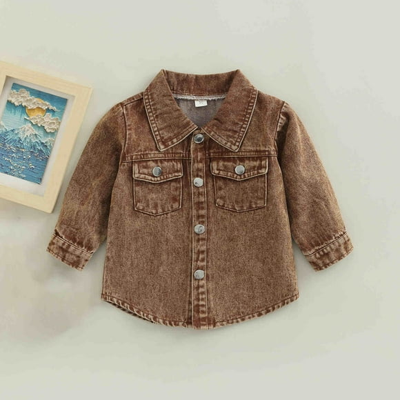 Cameland Veste/veste en Denim à Capuche pour Enfants de 1 à 6 Ans, Décontractée, Couleur Unie, à Manches Longues, à Revers, avec Boutons et Poches