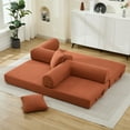 thumbnail image 6 of 78.5" Orange Corduroy Sofa Bed, Convertible Folding Futon Couch with 2 Pillows, Fold Out Foam Spring Floor Mattress for Living Room, Apartment, Office, 6 of 17