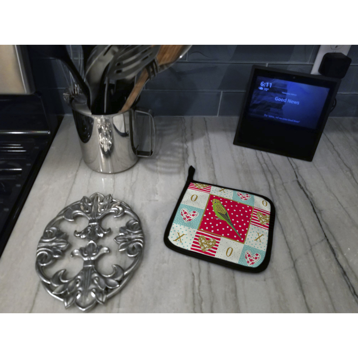 Budgerigar Love Pair of Pot Holders