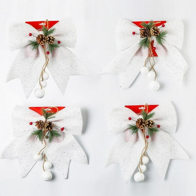 AMERTEER 4 Pcs Nœud Décoratif de Noël Arbre de Noël Nœud Pailleté Nœuds Xmas Ornement avec Pomme de Pin Nœuds Rouges pour Couronne Guirlande Arbre Décoration de Fête de Noël Décoration Intérieure Maison 9.8 x 11.