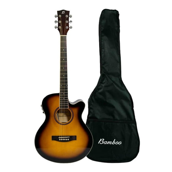 BAMBOO, Guitarra Electroacustica Sunburst, Linden 40" - Incluye Funda - Guitarra Acustica con corte