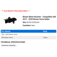 thumbnail image 2 of Blower Motor Resistor - Compatible with 2012 - 2020 Nissan Versa Sedan 2013 2014 2015 2016 2017 2018 2019, 2 of 2