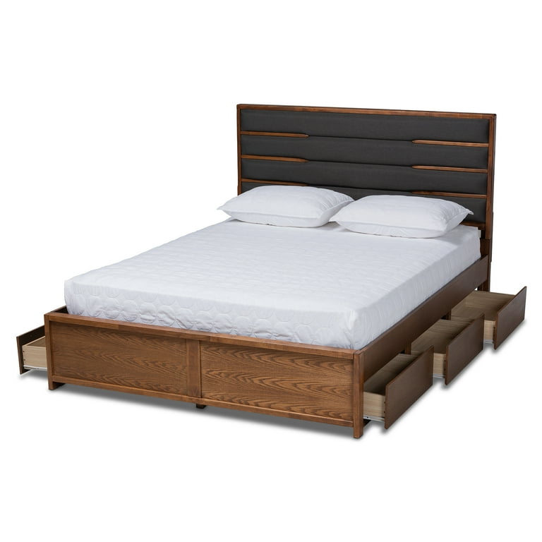 Baxton Studio Elin Modern and Contemporary Dark Grey Fabric Upholstered Walnut Finished Wood Queen Size Platform Storage Bed with Six Drawers Baxton Studio Elin Modern and Contemporary Dark Grey Fabric Upholstered Walnut Finished Wood Queen Size Platform Storage Bed with Six Drawers