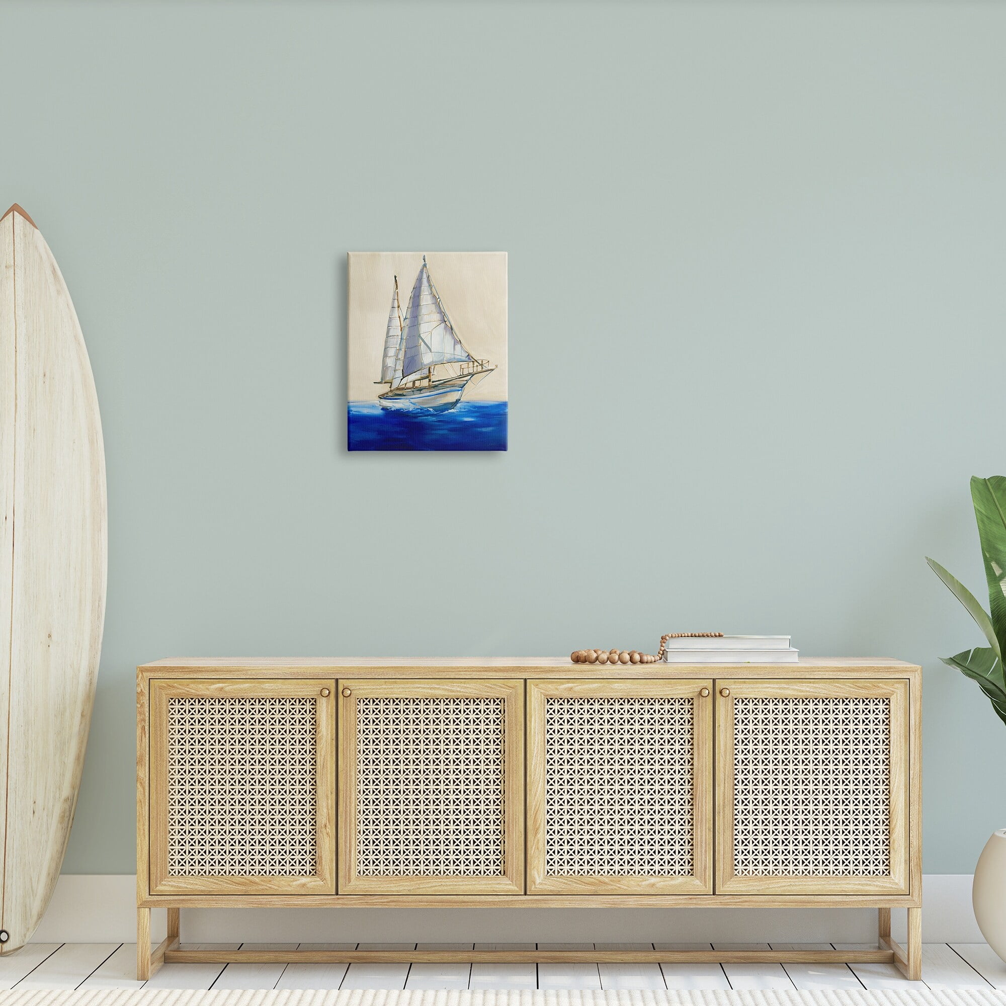 Stupell Industries Contemporary Sailboat Yacht Deep Blue Waves Neutral Sky, 24 x 30,Design by Liz Jardine