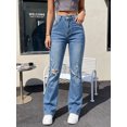 thumbnail image 6 of Women's High Rise Straight Leg Jeans Distressed Ripped Frayed Cuffed Hem Stretch Denim for Casual Light Wash, 6 of 8