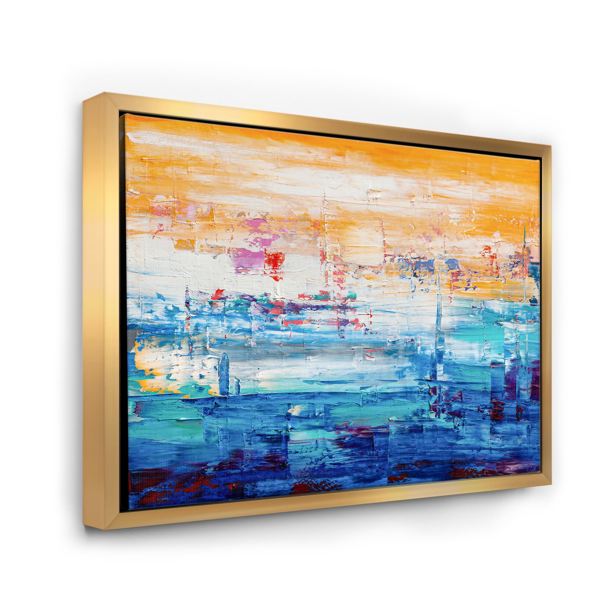 Designart 'Blue Meet Orange Abstract' Modern Framed Canvas Wall Art Print