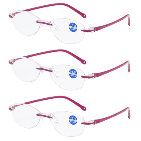 3 Pairs Womens Reading Glasses PC Rimless Readers Blue Light Blocking