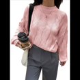 thumbnail image 1 of Suéter Informal de Larga para Mujer, Jersey de Punto Acanalado, Holgado, con Cuello Redondo y Cable, para Otoño. Rosa L, 1 of 7