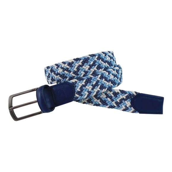 Pebble Beach Men's Braided TriColor Golf Belt w/Genuine Leather Tabs, 38" Blue