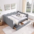 thumbnail image 6 of avobird Cozy Gingham Daybed with 2 Storage Drawers Queen Size Sofa Bed for Living Room, Sleeper Sofa with USB Port and Adorable Wave Shaped, Linen Fabric, Navy Blue, 6 of 8