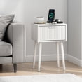 thumbnail image 5 of Nightstands Set of 2, Small Side Table, Bedside Table with Fluted Door, Solid Wood Feet; Modern Mid-Century End Table for Bedroom, Small Space (White), 5 of 12