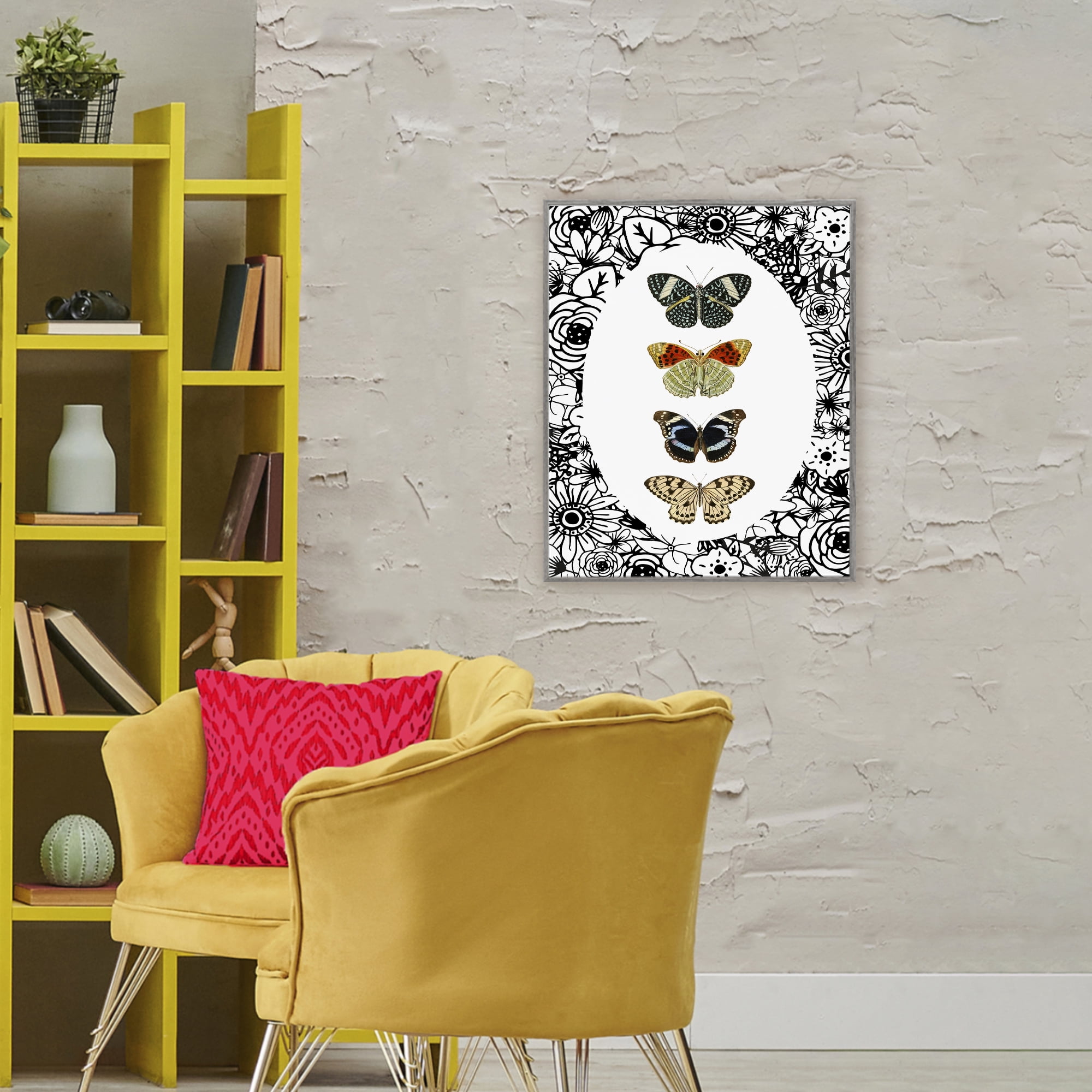 Stupell Industries Floral Butterfly Lineup Gray Framed Giclee Art, design by Dan Meneely