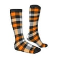 thumbnail image 3 of Vsdgher Orange Plaid Print Thigh High Socks Extra Long Stretchy Sock Women Over Knee High Opaque Stocking Daily Wear, 3 of 5