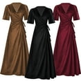 thumbnail image 5 of DHFJKG Womens Elegant Long Dress Short Sleeve Wrap V Neck Slim Fit Maxi Evening Gown For Banquet Party Stylish Dresses, 5 of 9