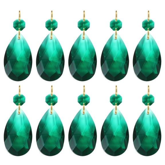 Uxcell Teardrop Crystal Chandelier Pendants Beads, 10 Pack 60mm Length 38mm Prisms Parts Beads Dark Green