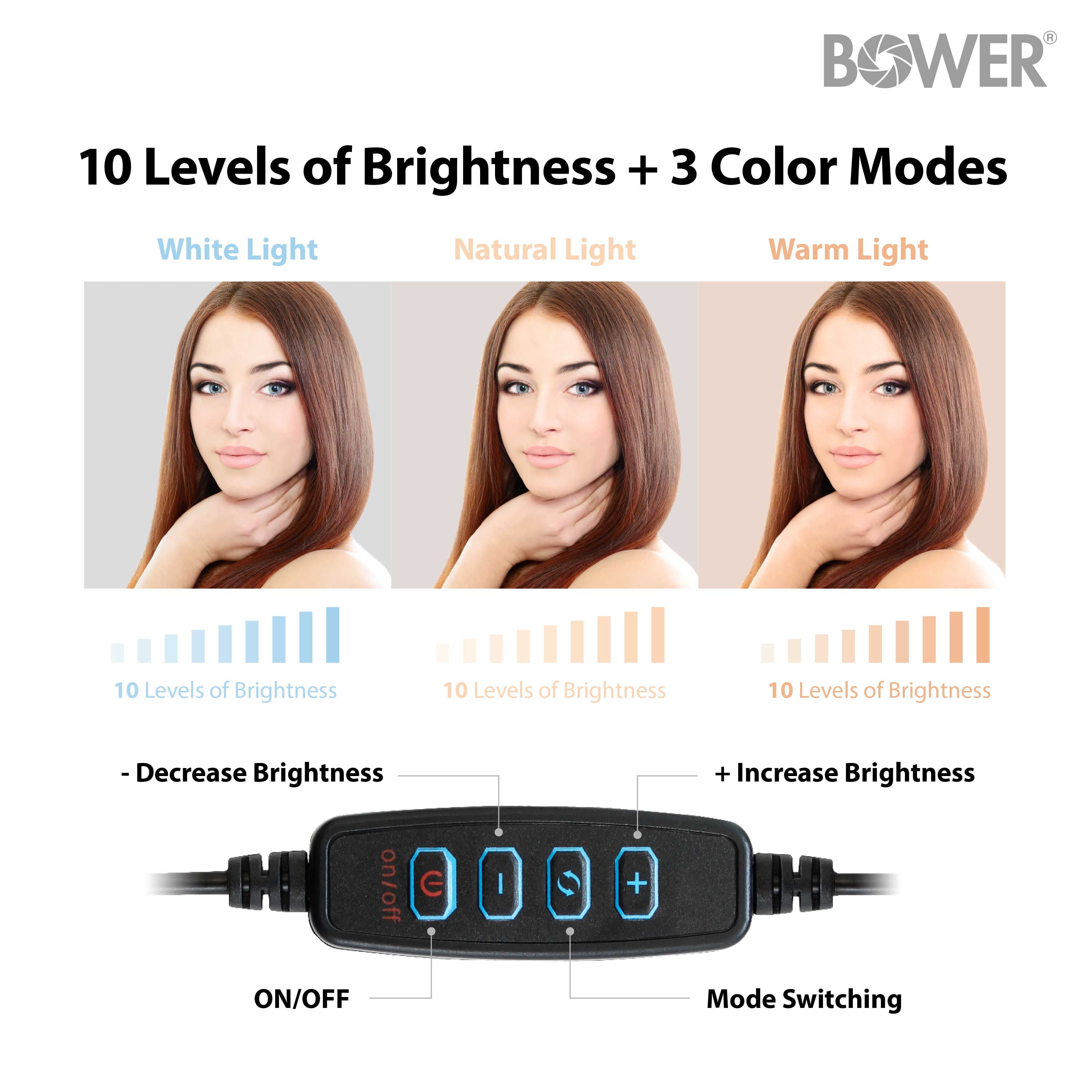 Bower 12” Studio Light USB Power Ball-Head Mount 62" Adjustable Tripod 3 Colors 10 Brightness Levels In-Line Remote