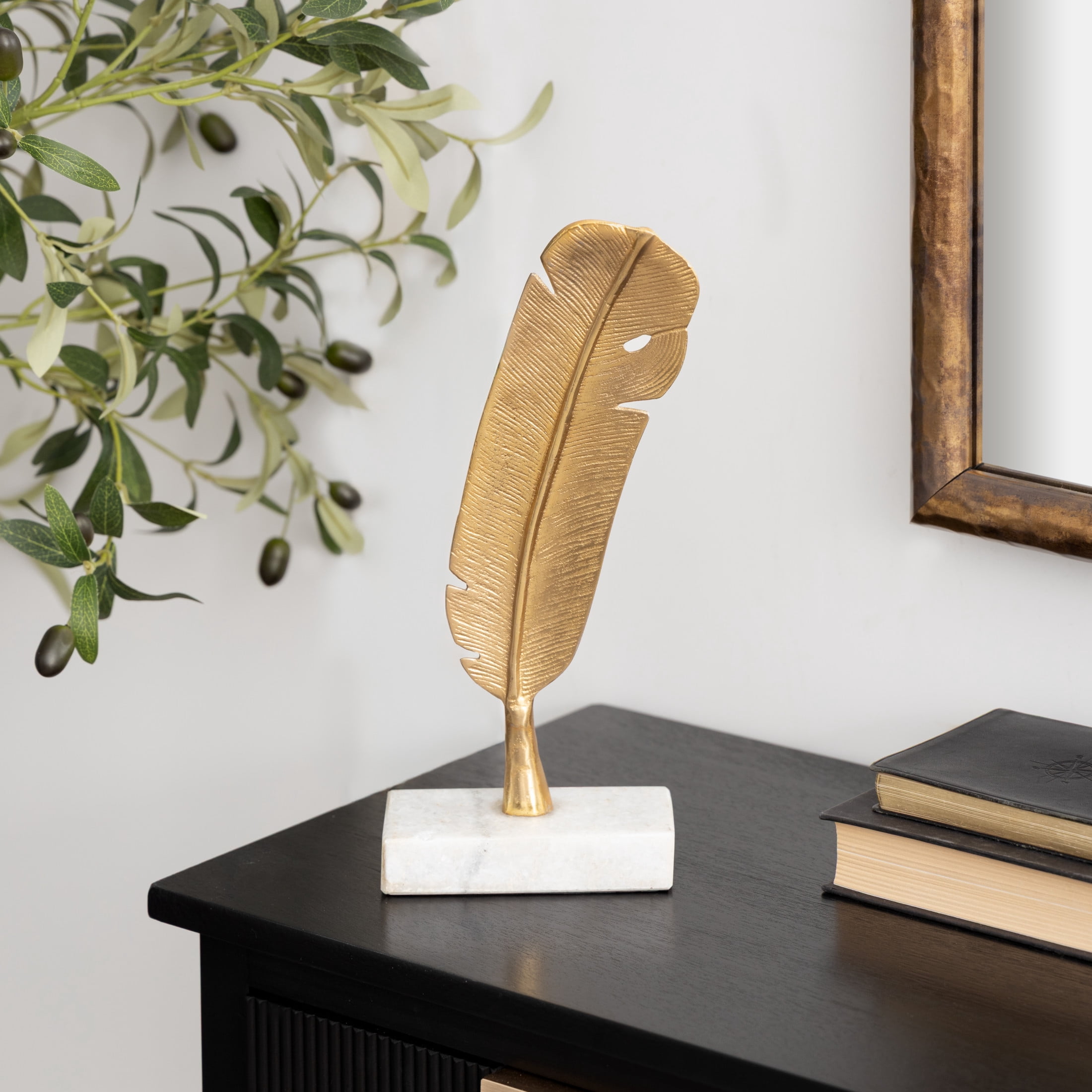 6" x 12" Gold Aluminum Metal Feather Bird Sculpture, by CosmoLiving by Cosmopolitan
