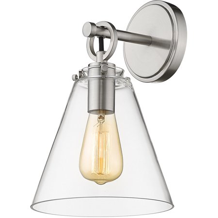 

Brushed Nickel Tone Finish Wall Sconces 8 Wide Clear Glass Shade Steel Material Medium 1 Light Fixture