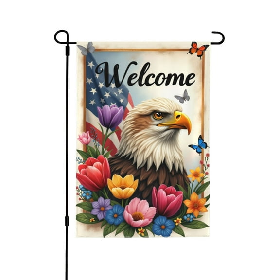Garden Flag 12X18 Inch Double Sided American Bald Eagle Patriotic Flowers Butterfly Yard Outdoor Flag House Holiday Outside Decoration
