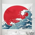 thumbnail image 1 of Japanese Wave Tapestry, Big Red Sun Setting Scenery Tropical Nautical Tsunami Swirls, Fabric Wall Hanging Decor for Bedroom Living Room Dorm, 5 Sizes, Red Blue White, by Ambesonne, 1 of 1