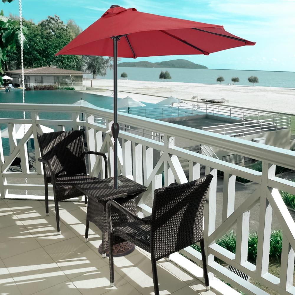 Lowestbest 9 Feet Outdoor Fanshaped Patio Umbrella Metal Frame Folding Sunshade in Wine Red Lowestbest 9 Feet Outdoor Fanshaped Patio Umbrella Metal Frame Folding Sunshade in Wine Red