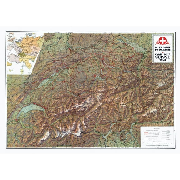 Historic Map - Switzerland - Suisse 1921 - 32.43 x 23 - Vintage Wall Art