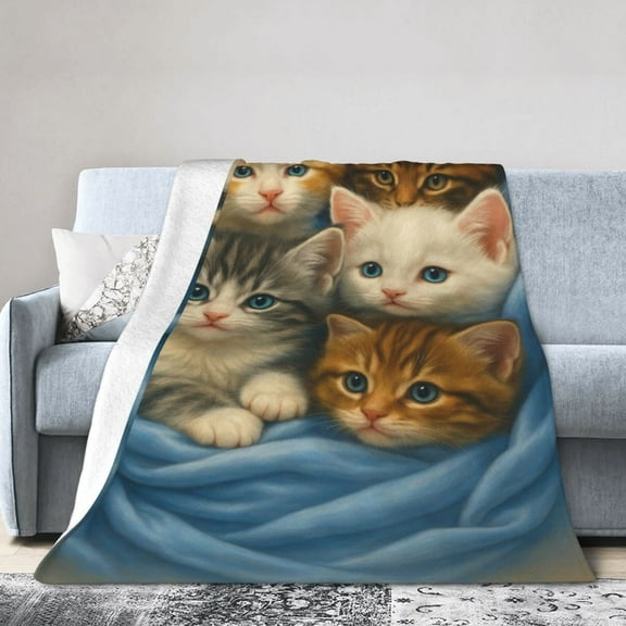 Cute Cat Design Flannel Fleece Bed Blanket Throw Blanket Lightweight Cozy Plush Blanket for Bedroom Living Rooms Sofa Couch 50x40