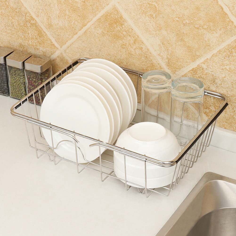 Troglfold dish drainer Stainless Steel Sink Drain Basket Expandable Dish Drying Rack Rustproof Dish Drainer Kitchen Utensil (Arch Net),13.58"X9.84"X4.41"
